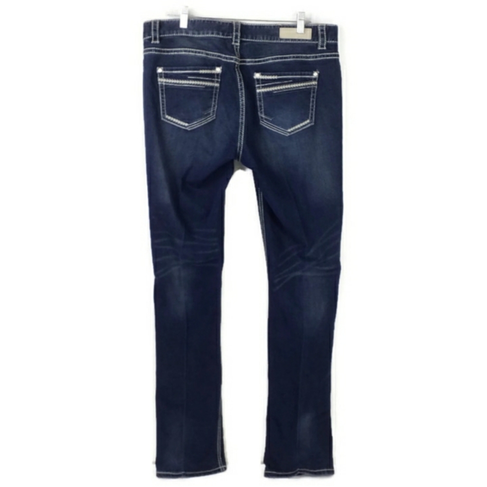 Rock & Roll Cowgirl Dark Wash Boyfriend Fit Straight Leg Denim Jeans Womens 37